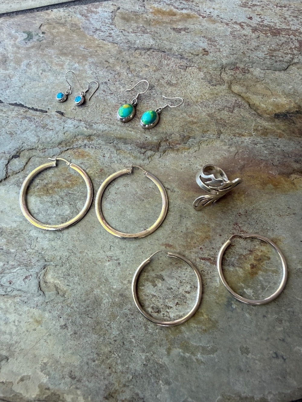 Sterling Silver 925 Lot Hoop & Dangle Earrings And Ring 29 Grams Tested.
